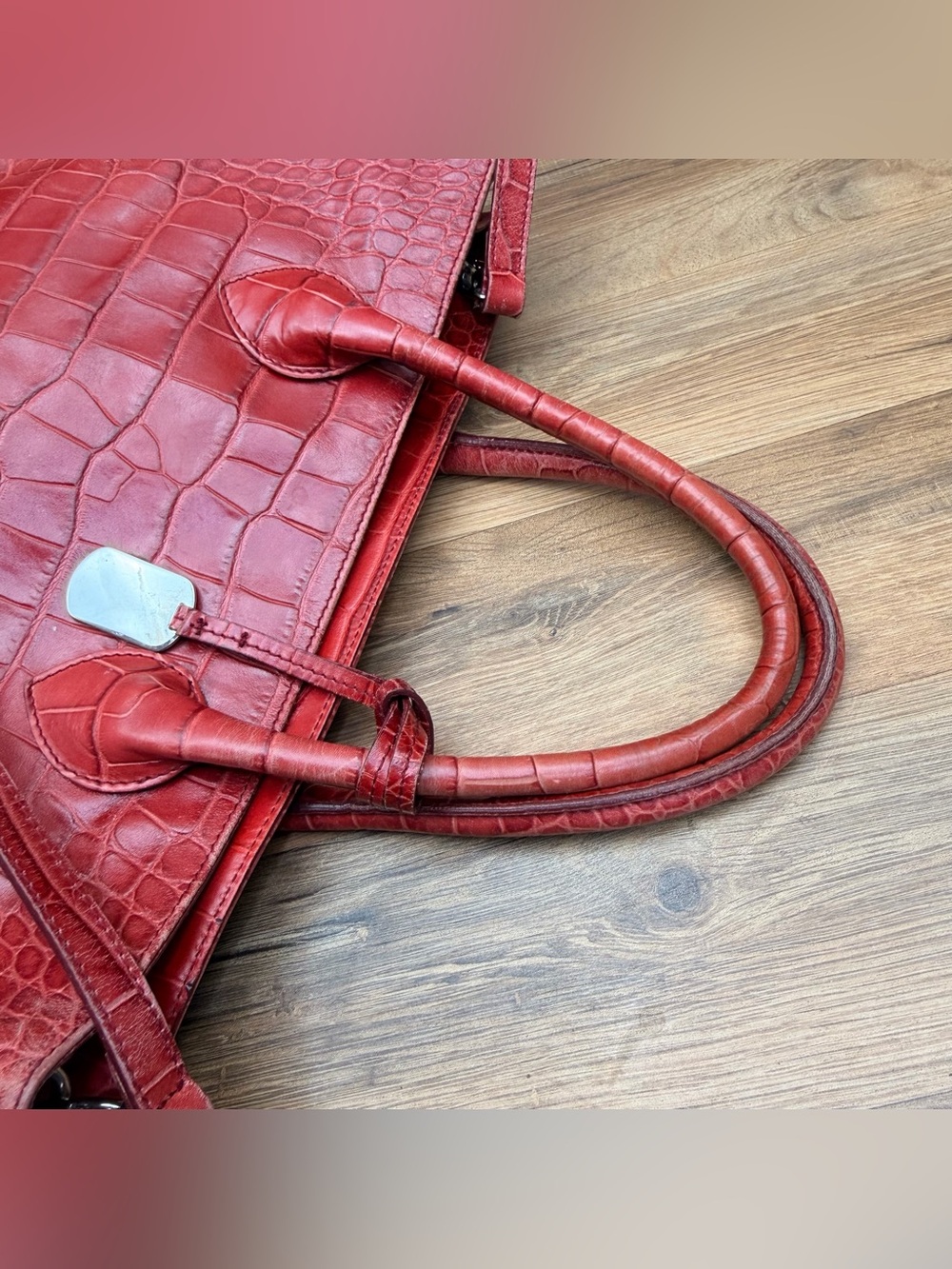 FURLA Red Croc-Embossed Leather Tote Bag - Picture 5 of 9